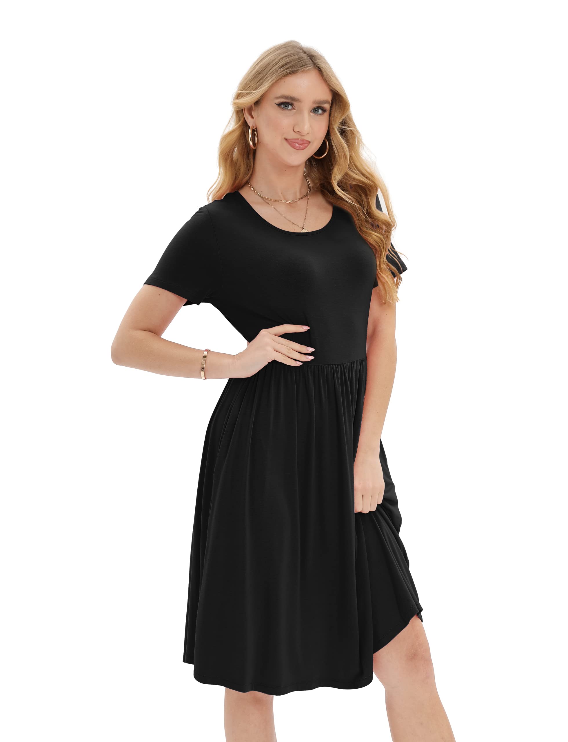 UStyle Women's Button Up V Neck Half Sleeve Casual Loose T Shirt Plain Dress