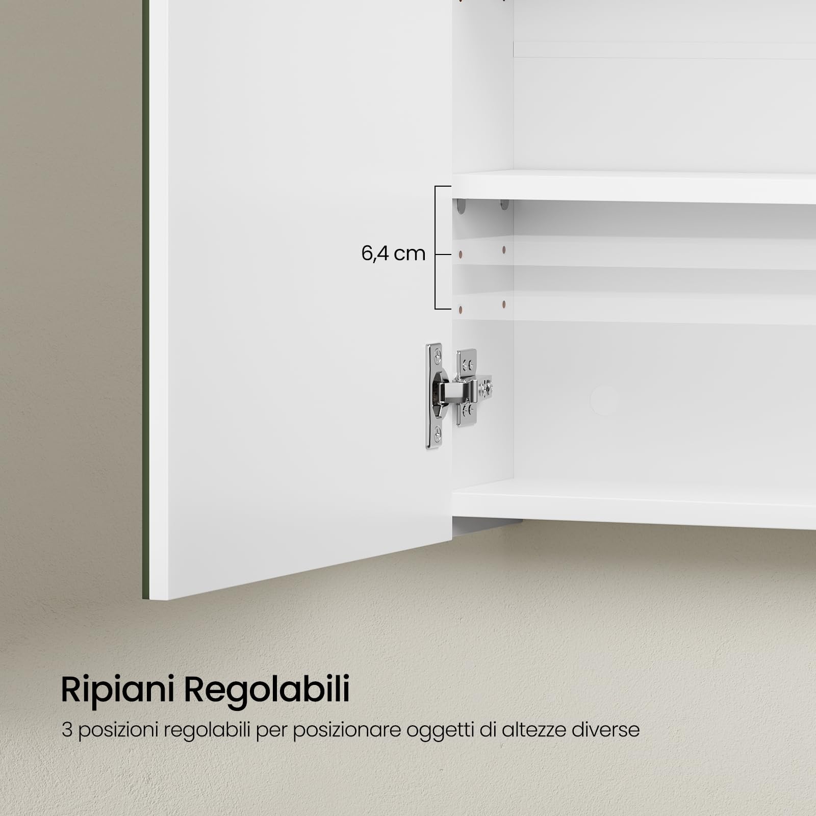 EUGAD Mobile Bagno con Specchio e Luce, Armadietto Bagno a 3 Porte con Ripiani Regolabili, Ganci e Prese, Luce Tattile a 3 Colori, per Appartamento, Bianco (80x14,5x60 cm)