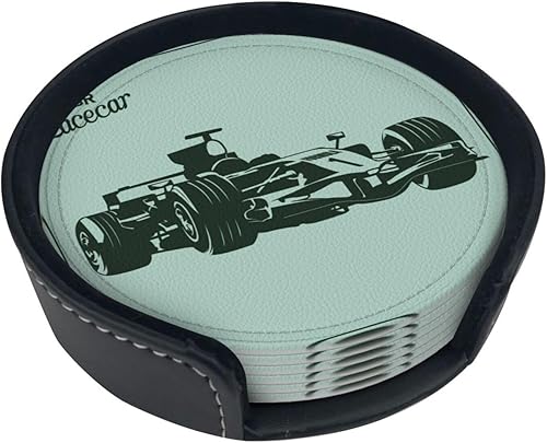 Miniatura 2 de Posavasos de piel sintética para automóvil de carreras, paquete de 6 posavasos para bebidas que evitan daños en muebles y mesas
