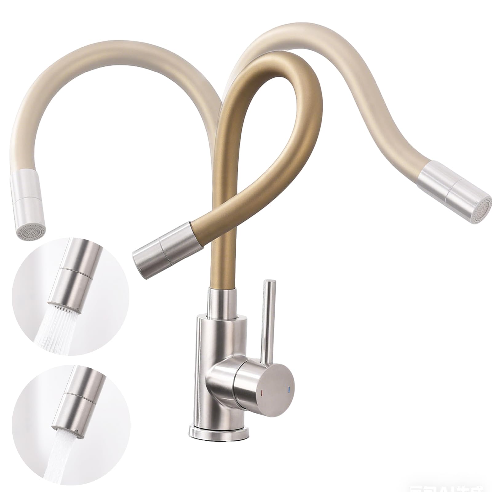Fandipitous Wasserhahn Küche, Hochdruck Küchenarmatur mit Flexibler Auslauf, Mischbatterie Spültischarmatur Küche Küchenarmaturen, 360° Schwenkbar, Gold