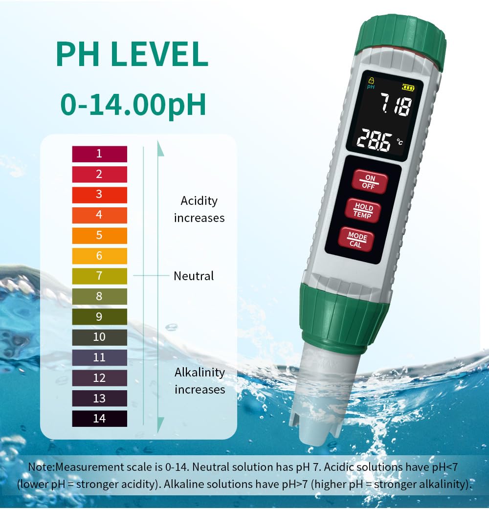 Medidor de pH y probador de sal de piscina, digital 5 en 1, medidor de salinidad pH EC Temp TDS para calidad del agua, probador de agua impermeable para piscina, acuario, hidroponía, jacuzzi