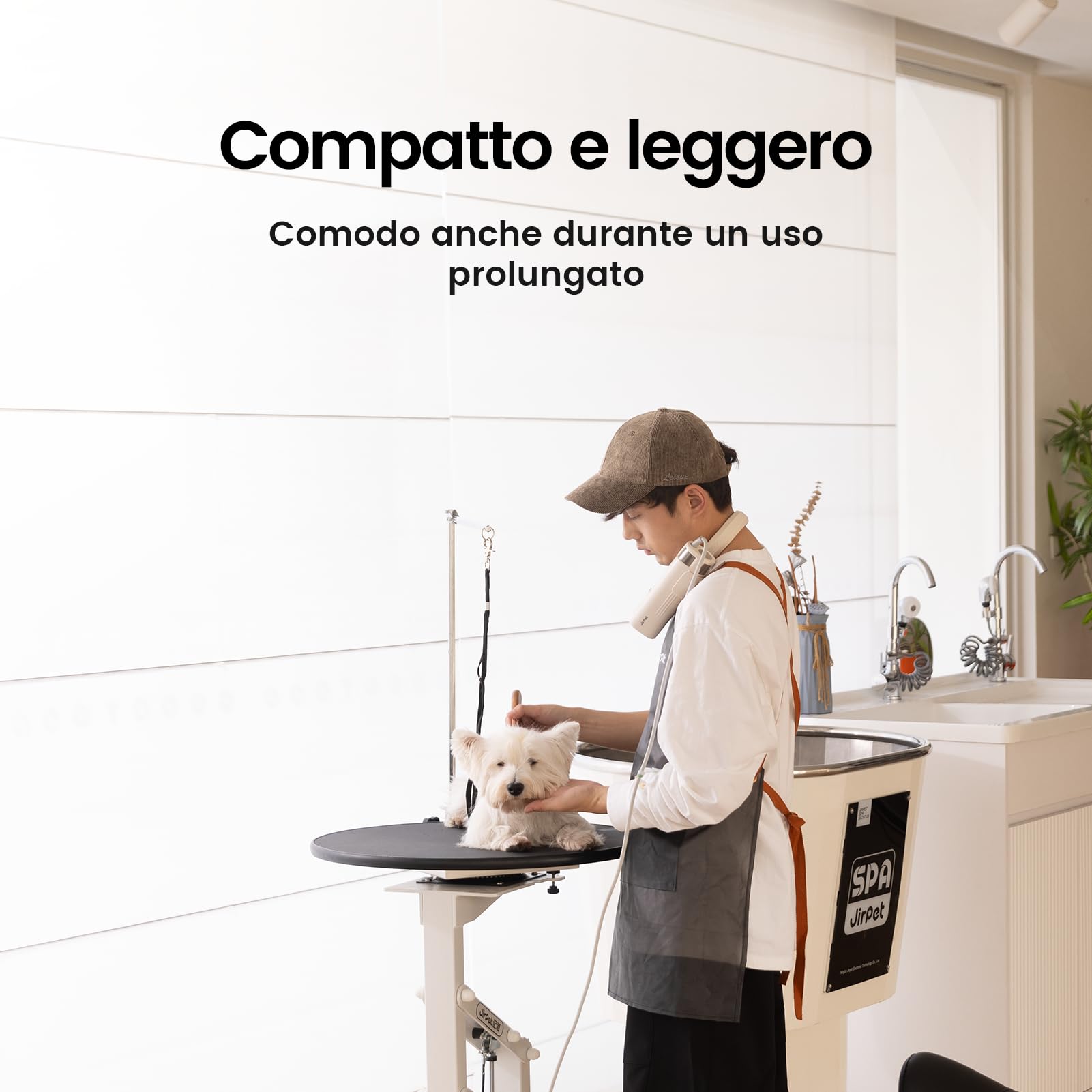 JirPet Soffiatore per Cani da Collo, Asciugacapelli Professionale per Cani, Portatile con velocità di 75 m/s, asciugacapelli Senza Mani con Supporto per Il Collo, 3 velocità e 4 Temperature
