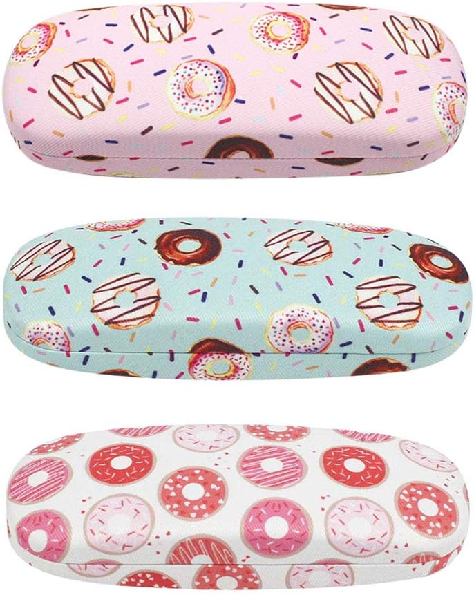 JAVOedge [4 PACK / 3 PACK], Printed Pattern Durable Hard Clamshell Eyeglass Case with Bonus Microfiber Cloth