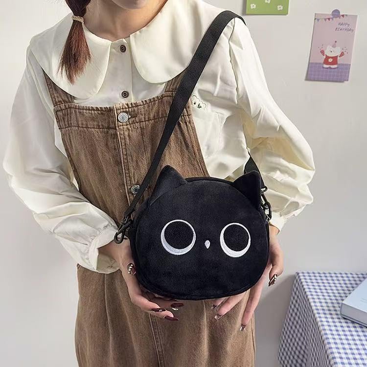 Cute Nylon Black Cat Shoulder Bag, Crossbody Bag, Novelty Purse, Kawaii Animal Purse with Zipper - Image 7