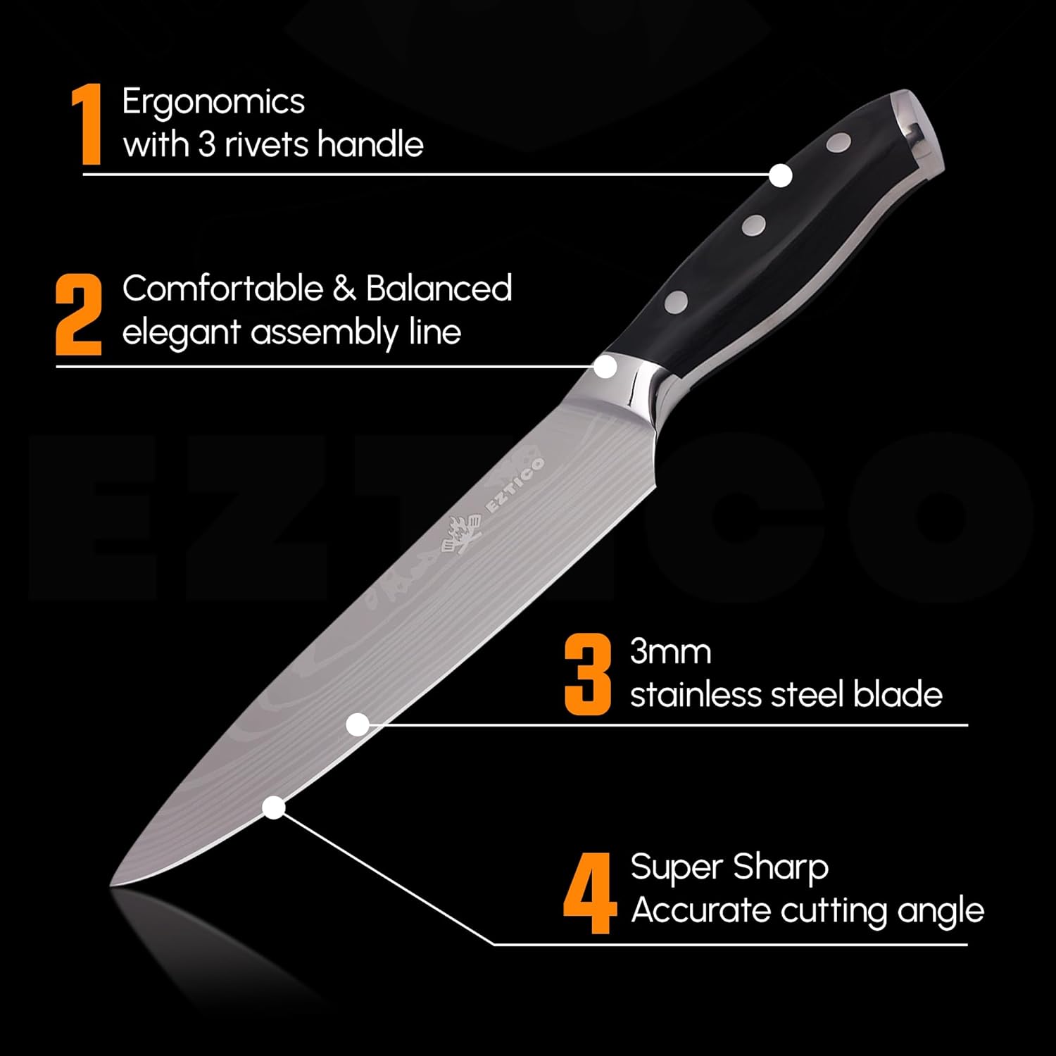 8 inch Professional Chef Cooking Knife with Finger Guard - Super Sharp Kitchen Knife for Precision Cutting - Ideal Kitchen Gadget for Chefs with Ergonomic Handle. - Image 2