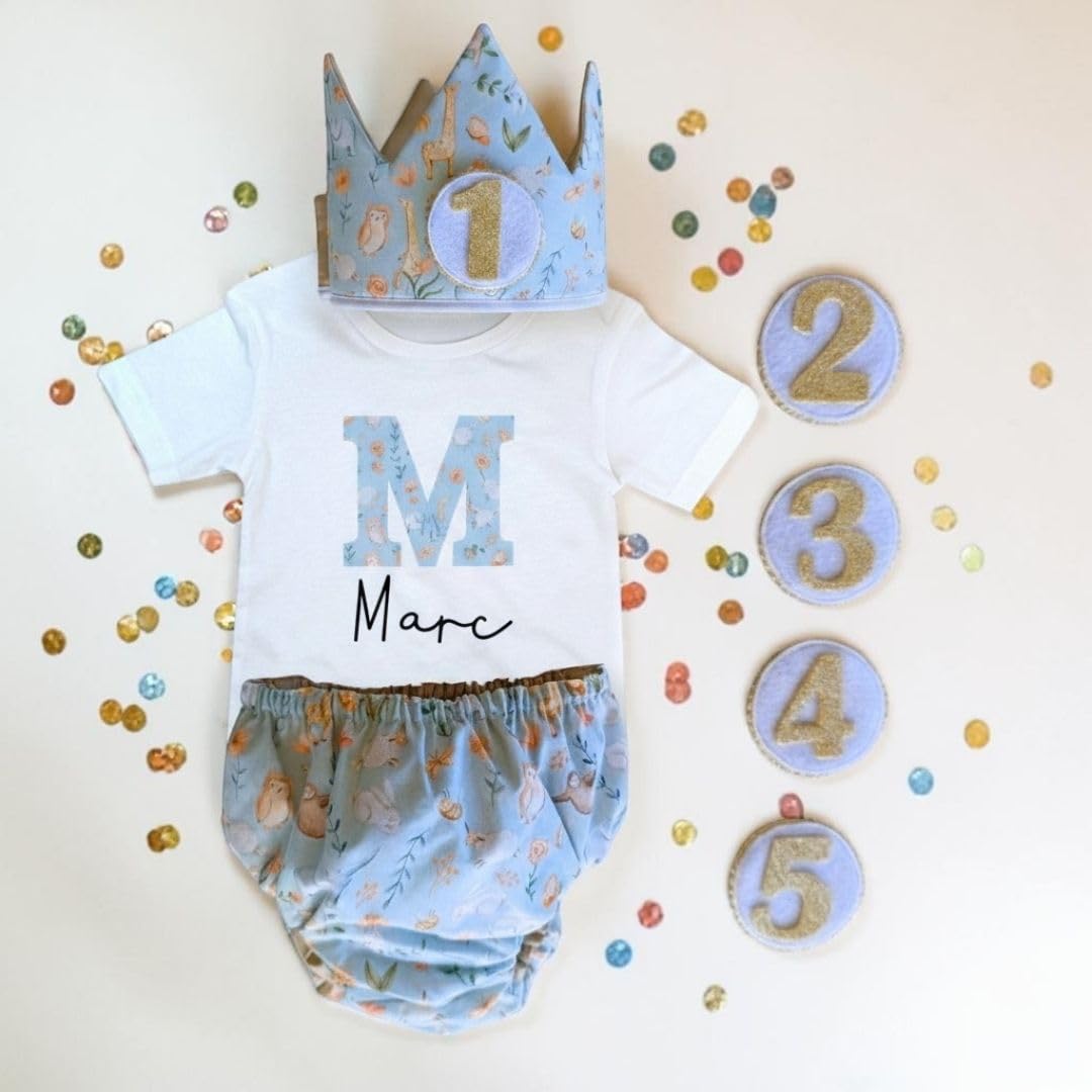 Conjunto Cumpleaños 1 año Personalizado - Camiseta con nombre Bebé - Regalo primer cumpleaños - Smash Cake - Corona cumpleaños