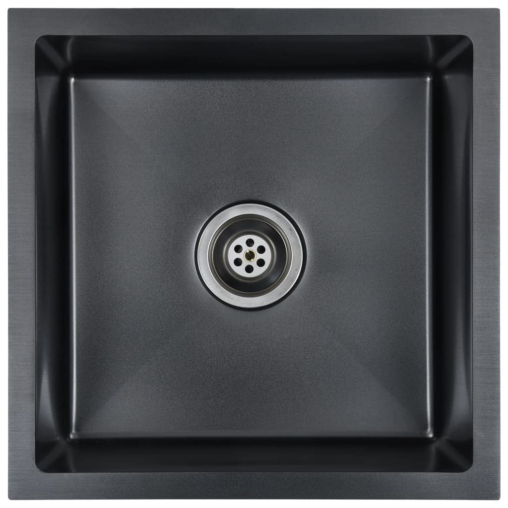 vidaXL Handmade Kitchen Sink Under-Mount Kitchen Sink Drop in Basin Single Bowl Workstation Flushmount Installation Black Stainless Steel — image 1