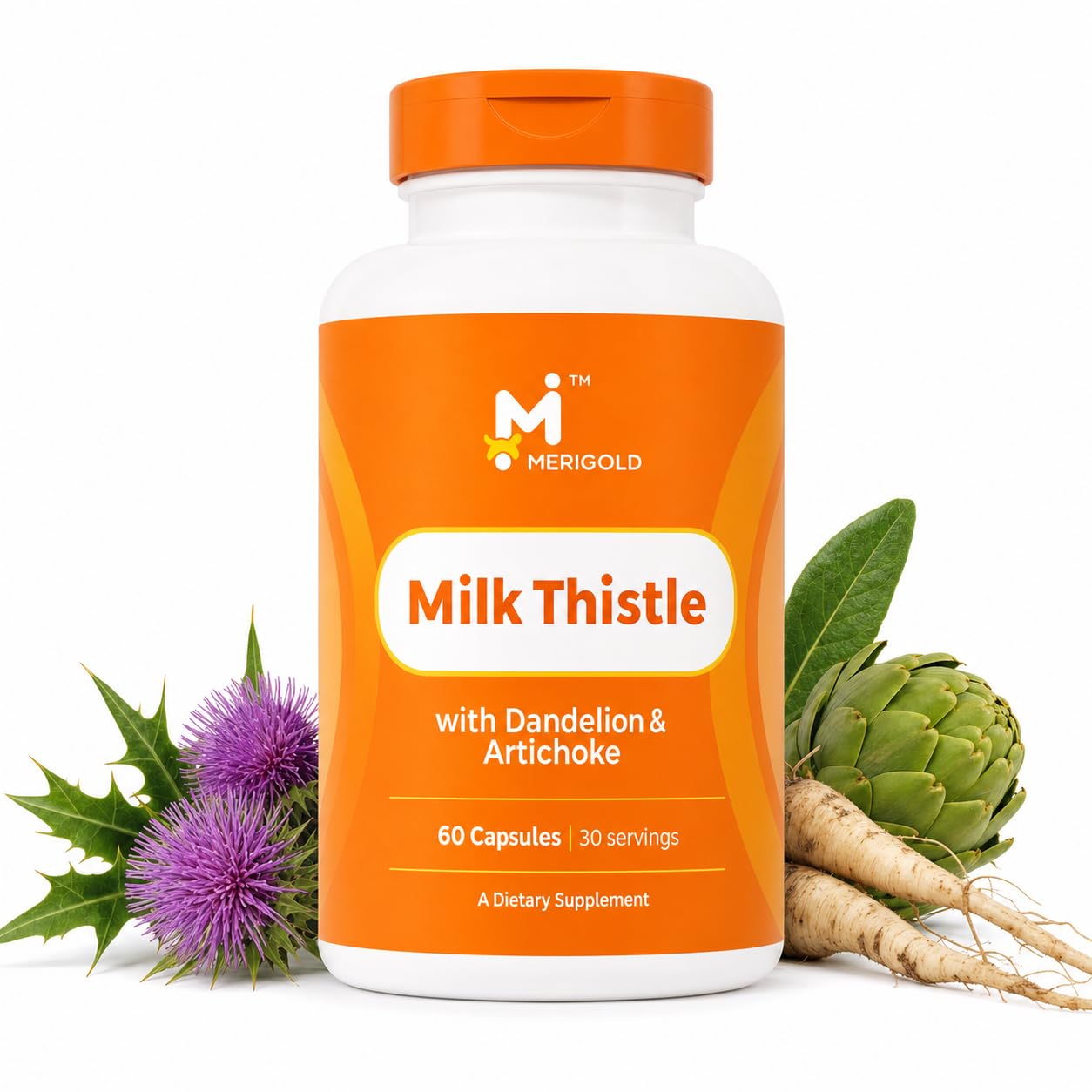Milk Thistle Liver Support Supplement – 20:1 Extract with Dandelion Root & Artichoke Leaf – Liver Detox, Antioxidant & Digestive Support – Non-GMO, Gluten-Free, Third-Party Tested, 60 Capsules