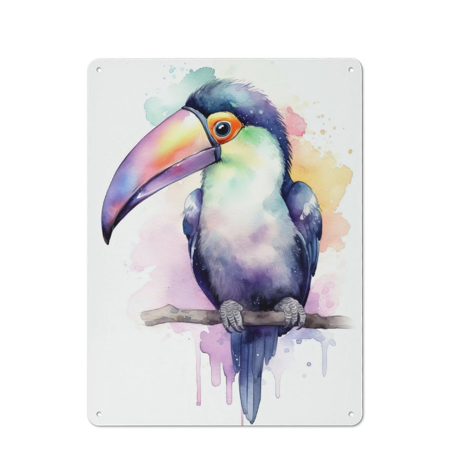 Junmoney Watercolor Baby Toucan Tin Wall Plaque 40X30cm With For Kitchen Or Home Bar, Metal Sign Decor For Dining Areas And Home Bars