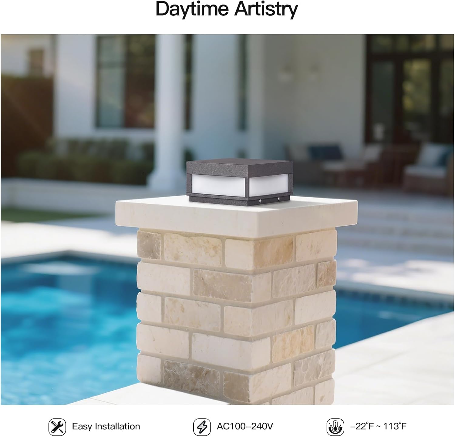 MVBT 7.9" Outdoor Post Lights Hard Wired, Square Pillar Lights Outdoor, AC100-240V Exterior Column Light, Modern Post Light Waterproof, 3000K LED Column Lamp for Patio Gate Fence Driveway Posts