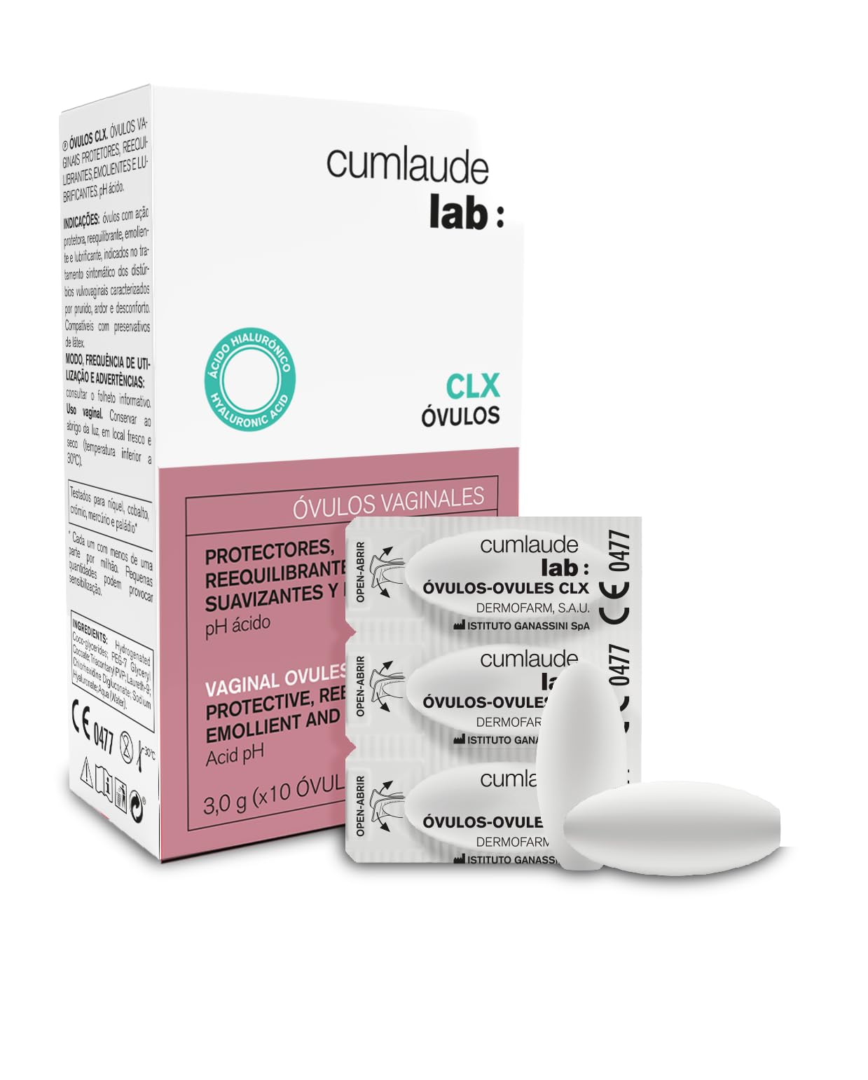 CUMLAUDE - Óvulos Vaginales CLX - Suavizante, Calmante y Reequilibrante de la Zona Íntima - 10 Uds