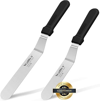 Walfos Icing Spatulas, Stainless Steel Cake Spatula with Sturdy and Durable Handle Cake Decorating Spatula Set of 2 - Multi purpose Use for Home, Kitchen or Bakery 6 & 8