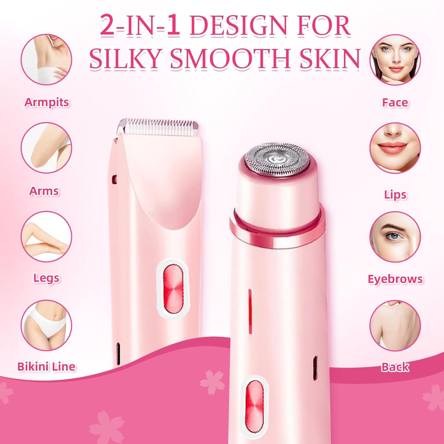 Rasoir Électrique Femme, Tondeuse Intime Double Tête Étanche Rechargeable, Épilateur Électrique Multifonction, Épilation Maillot Femme pour Jambes, Aisselles, Sourcils, Nez (rose)