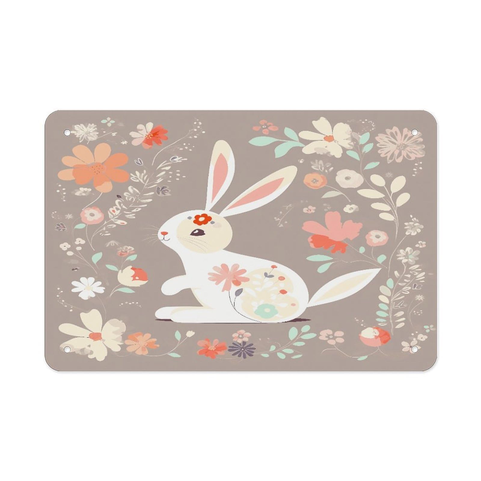 Fodpand Style Easter Bunny Floral Wall Art Metal Signs Tin Sign