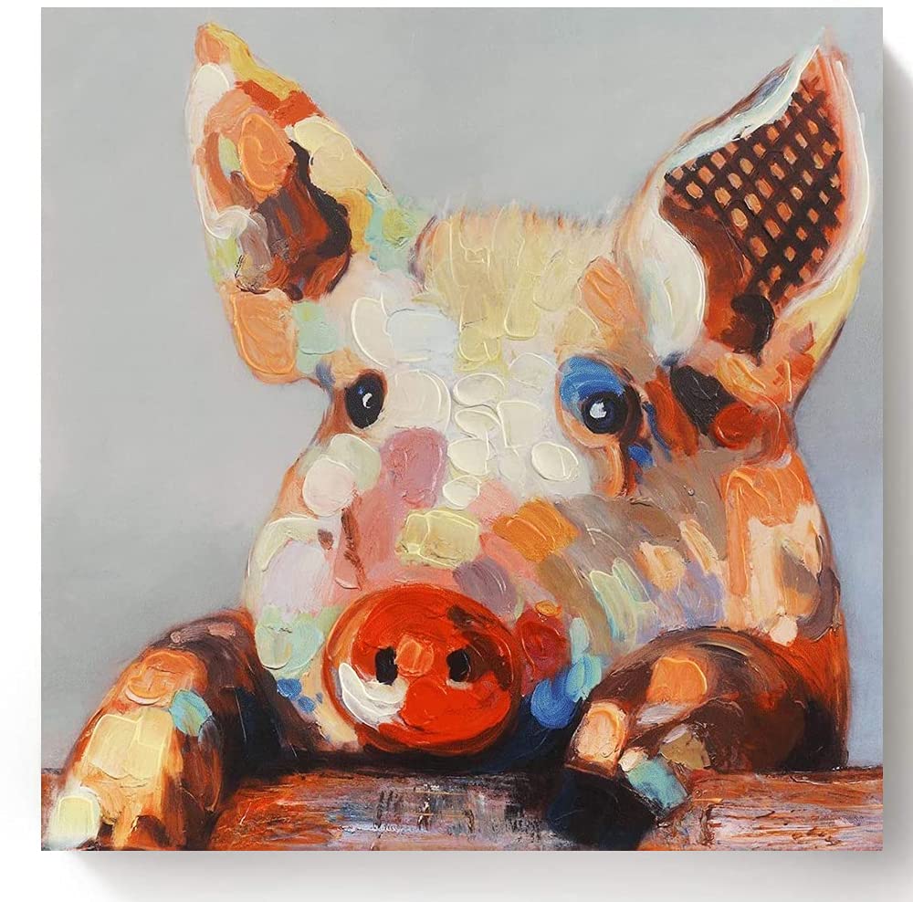Colorful 3D Pig Textured Oil Paintings Canvas Wall Art Funny Animal Wall Painting Funny Animals Pictures Animals Prints Funny Colorful Pictures for Living Room