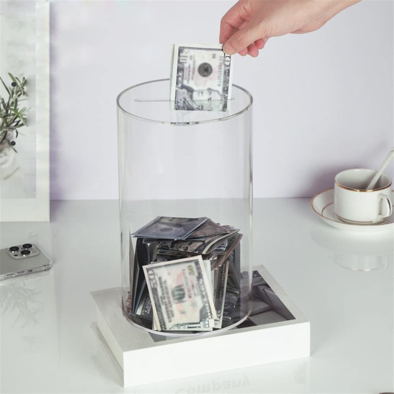 Qivine Salvadanaio In Acrilico Trasparente 18x18x18 Cm – Scatola Portamonete Non Aperibile – Per Adulti E Bambini – Ideale Regalo