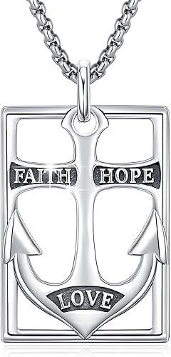 OHAYOO Anchor Necklace 925 Sterling Silver Nautical Anchor Charm Pendant Ocean Necklace Faith HopeSkull Vintage Jewelry Gifts for Father Men Boy