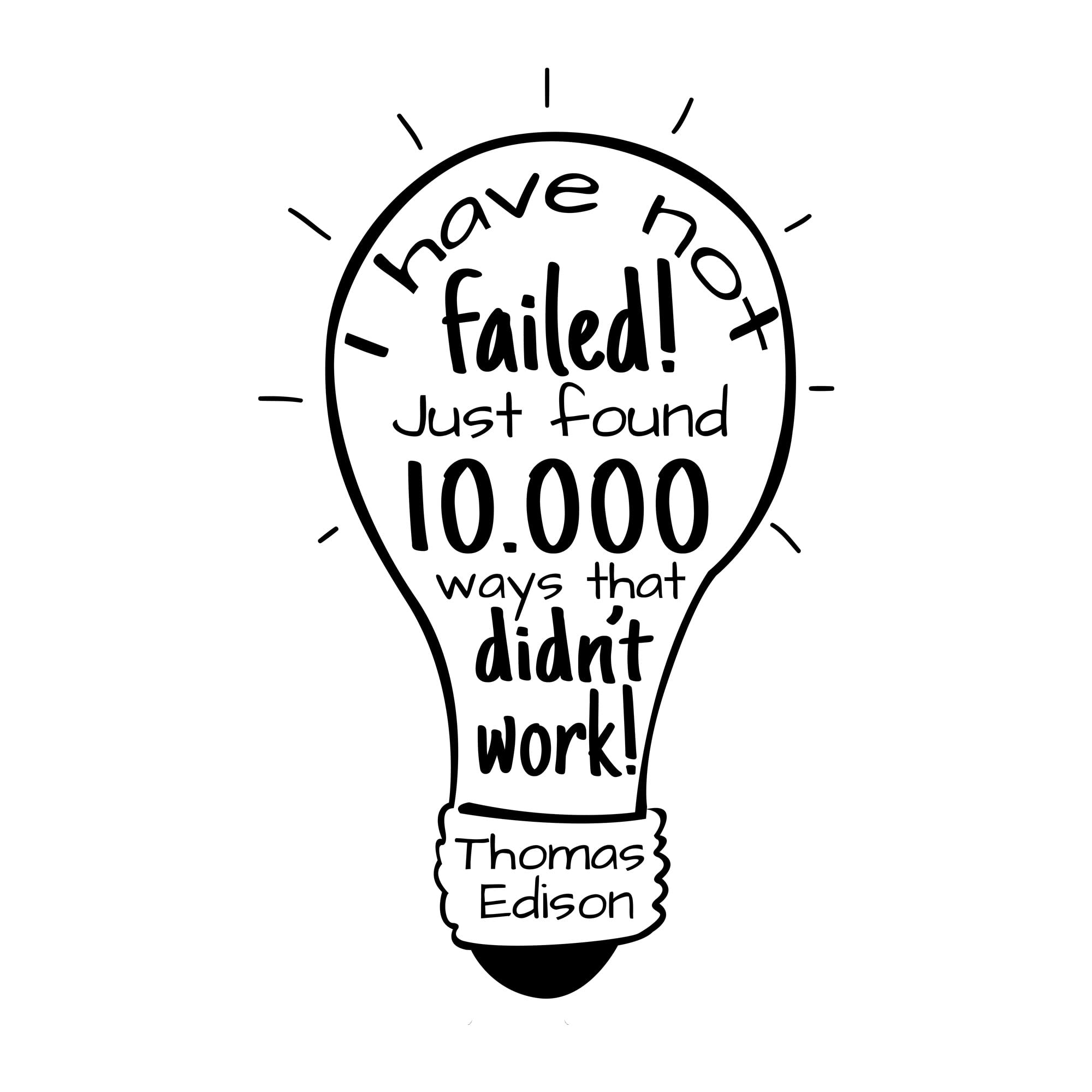 “I Have not Failed! Just Found 10,000 Ways That Didn't Work!. - Thomas Edison Inspirational Quote Removable Vinyl Wall Art Stickers Nursery, Office, School wall Art Motivational wall Decal Home Decor