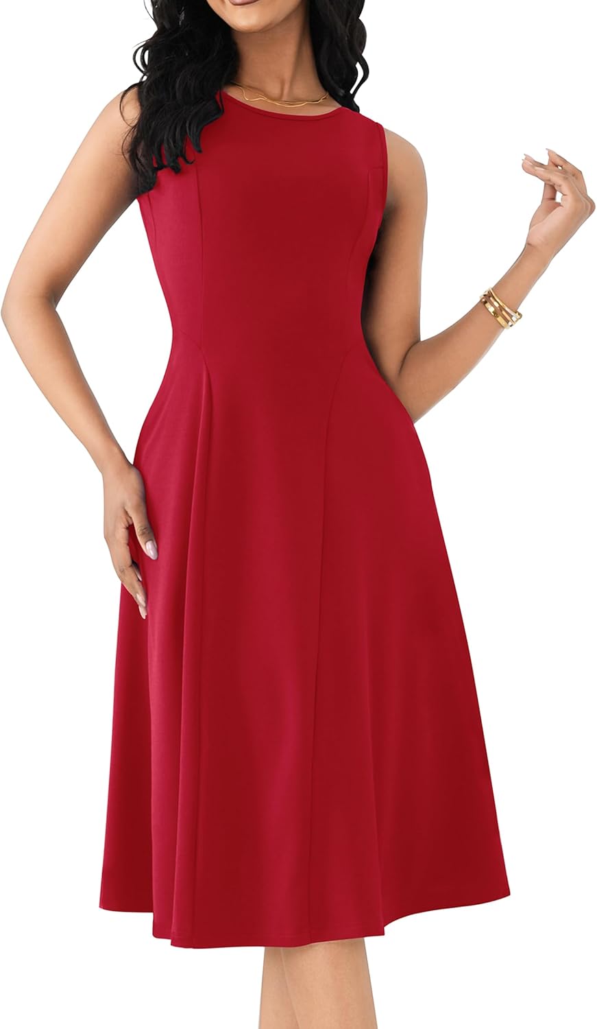 FANDEE Women's Sleeveless Cocktail Dress Vintage A Line Fit and Flare Elegant Midi Dresses for Women with Pockets - Image 8