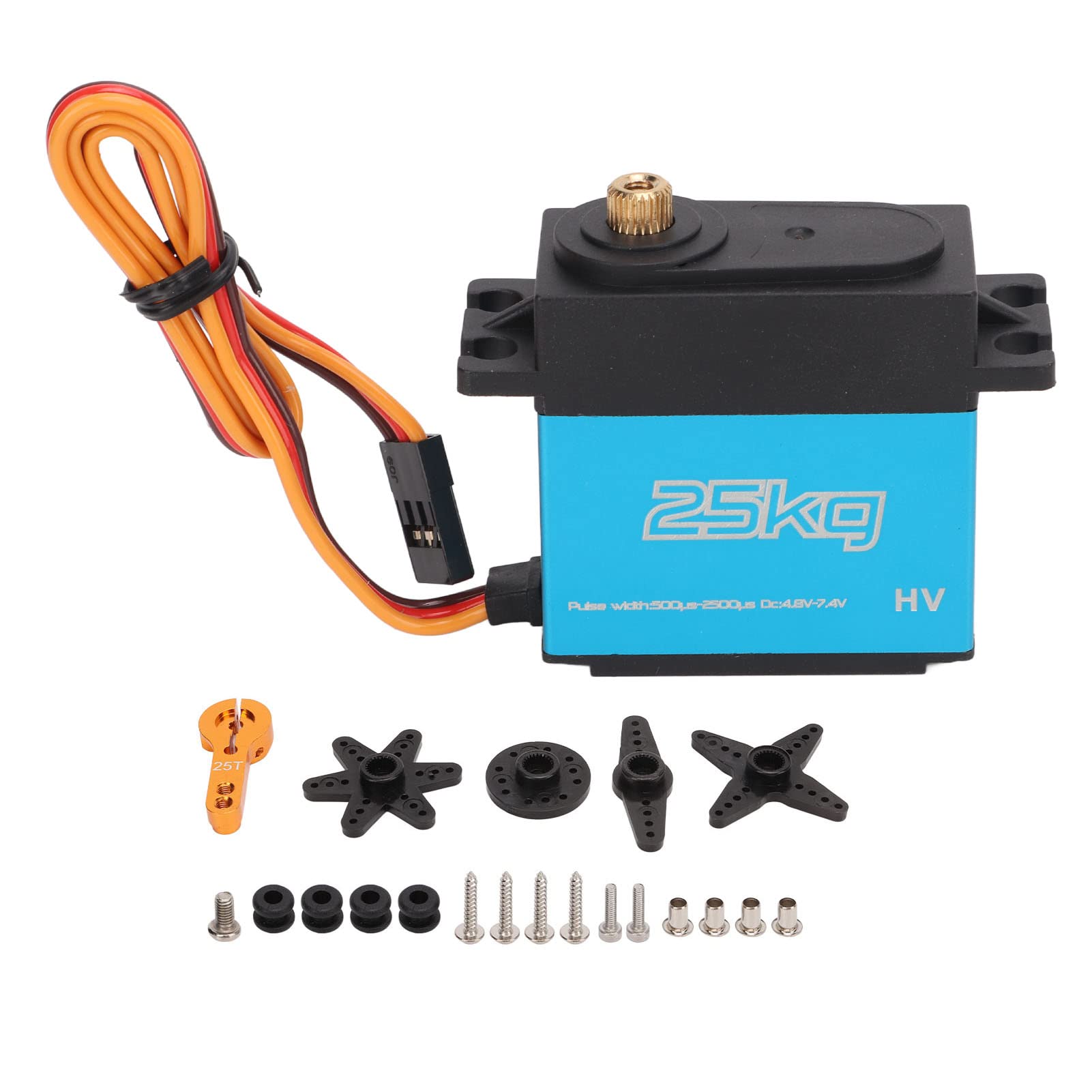 Servo digital de 4 piezas de 25 kg, servo digital RC con engranaje de metal y brazo servo 25T, servo impermeable de alto par para coche RC 1/10 1/12, robot, avión, con