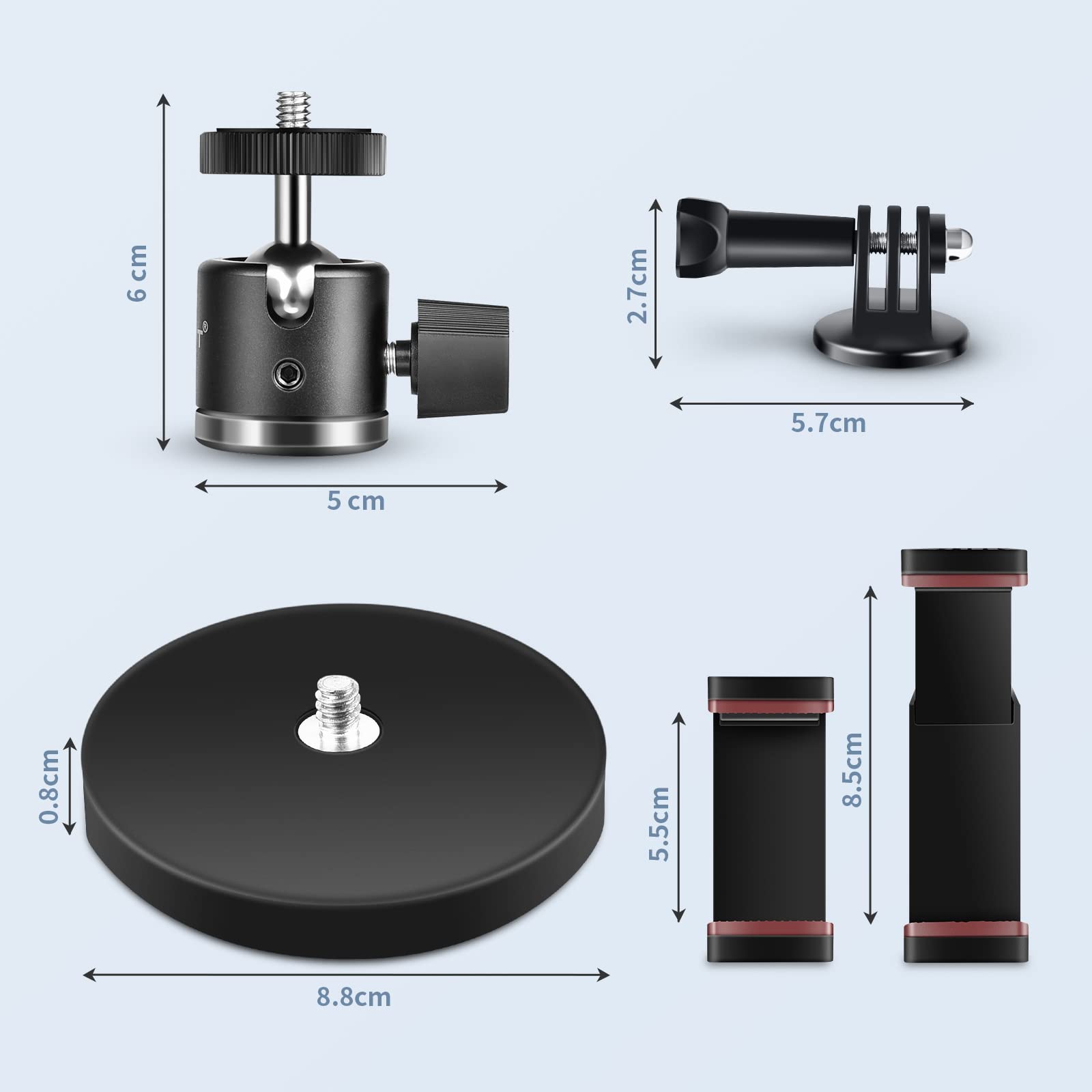UTEBIT Uchwyt magnetyczny, narzędzie z głowicą kulową obracaną o 360°, super magnetyczna podstawa magnetyczna 88 mm z uchwytem na smartfon, uchwyt magnetyczny kompatybilny z kamerą GoPro, kamerą