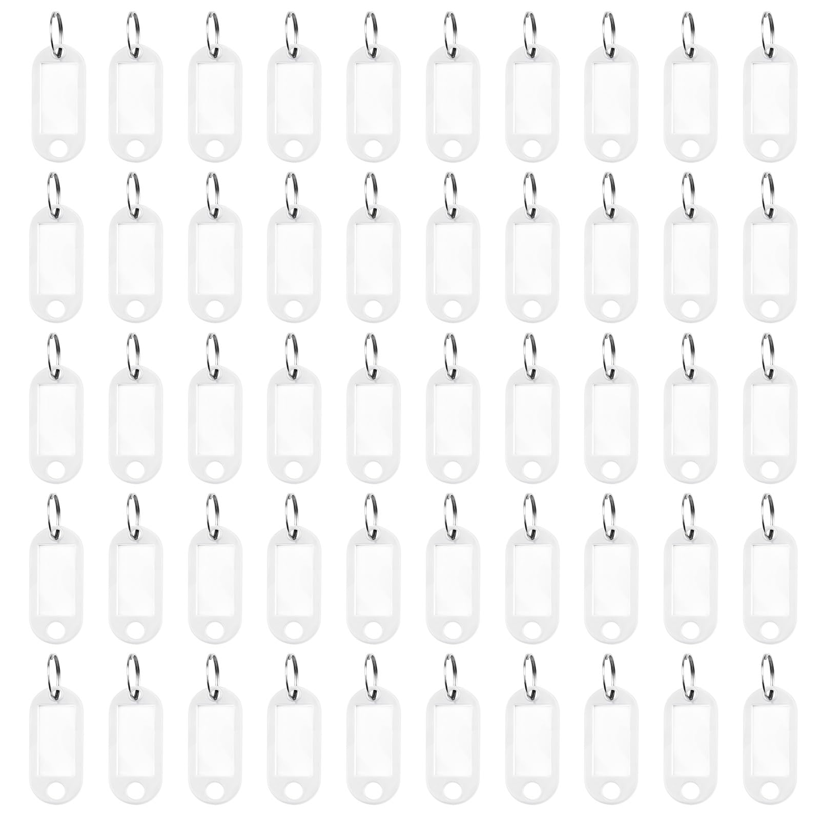 NACHLYNN Plastic Key Tags with Key Ring and Tag 10 Color Combinations for Keychains Pet (50, White, 2 x 0.85 in)