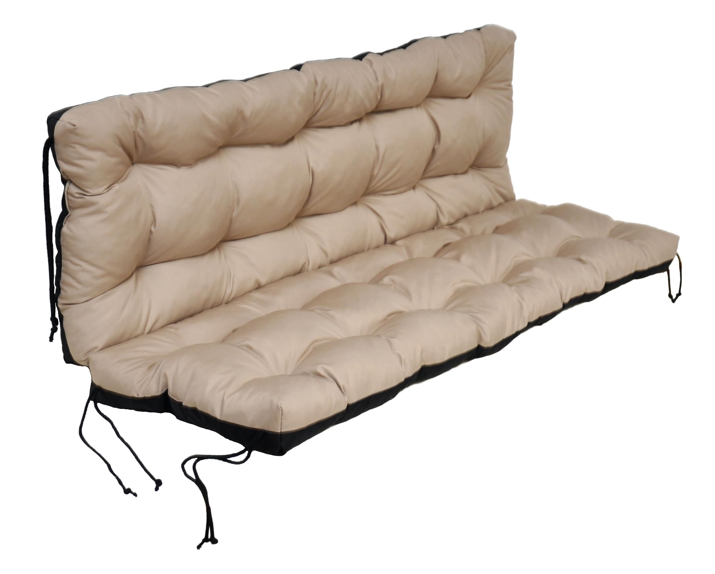Bjird Bankkussen voor tuinbank, kussen voor schommelbank, tuinschommelkussen, zitkussen en rugkussen, gewatteerd, incl. 2 zijkussens, 140 x 49 x 56 cm - zwart