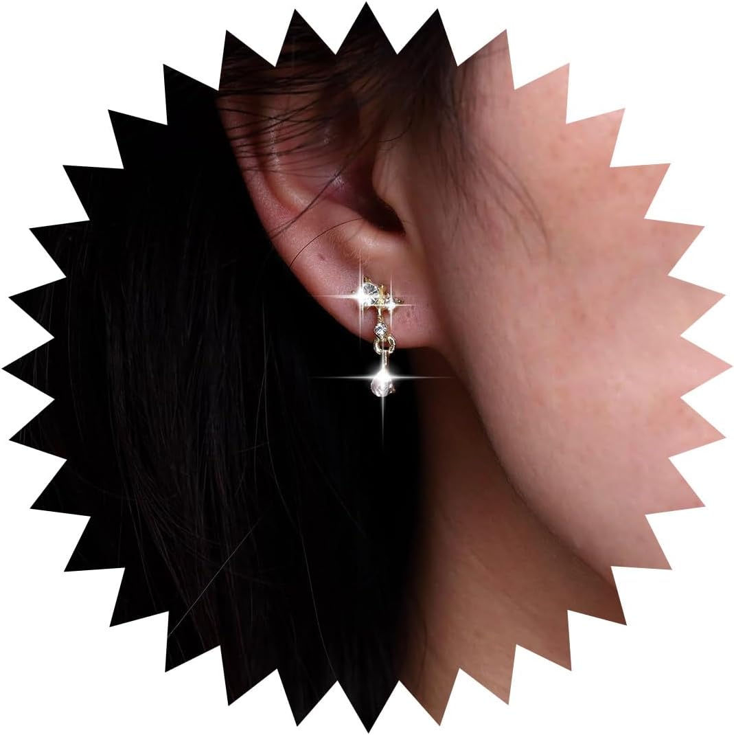 CZ Dangle Drop Earrings Crystal Teardrop Bridal Dangle Earrings Tiny Rhinestone Drop Wedding Earrings Mini Waterdrop Cubic Zirconia Earrings Jewelry for Women and Girls(Gold)