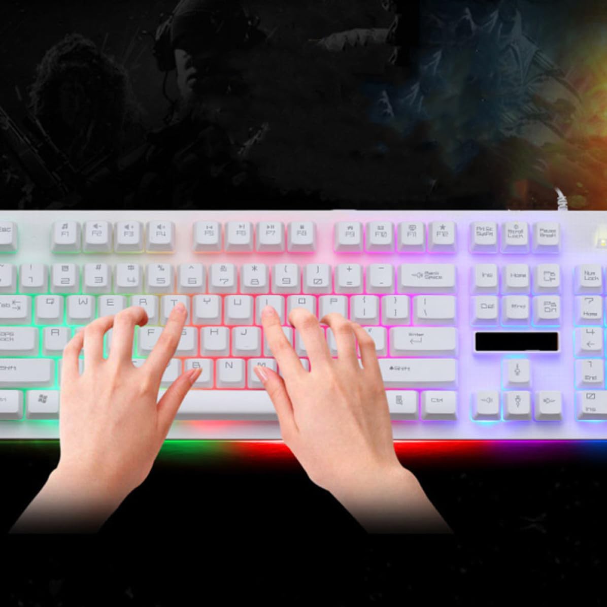 Lurrose Conjunto de Teclado y Ratón Gamer Cable USB, Teclado Mecánico Táctil de 104 Teclas y Ratón Luminoso de Plástico para Uso en Casa o Café