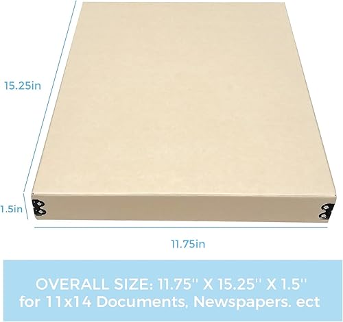 Vista 103 de Lineco, Caja de almacenamiento de archivos de museo de color tostado de 9 x 12 pulgadas, diseño frontal caído. Sin ácidos con borde de metal.