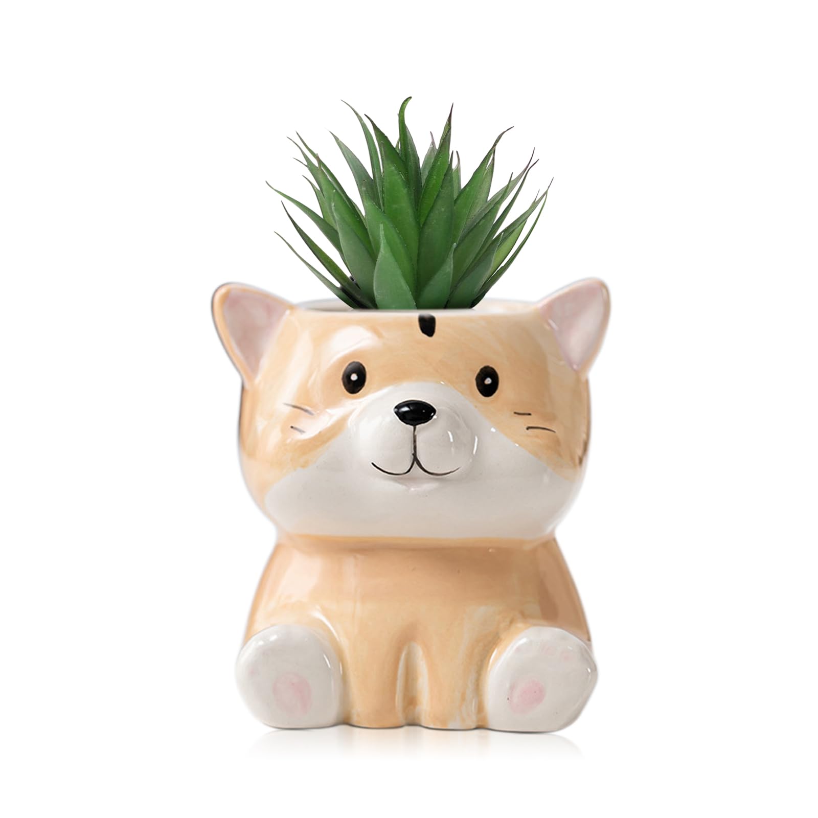 DIYOMR Cute Animals Planter, Mini Ceramic Cartoon Animal Shaped Succulent Flower Pot Indoor Air Plants Holder, Smooth Shiny Decorative Flower Cactus