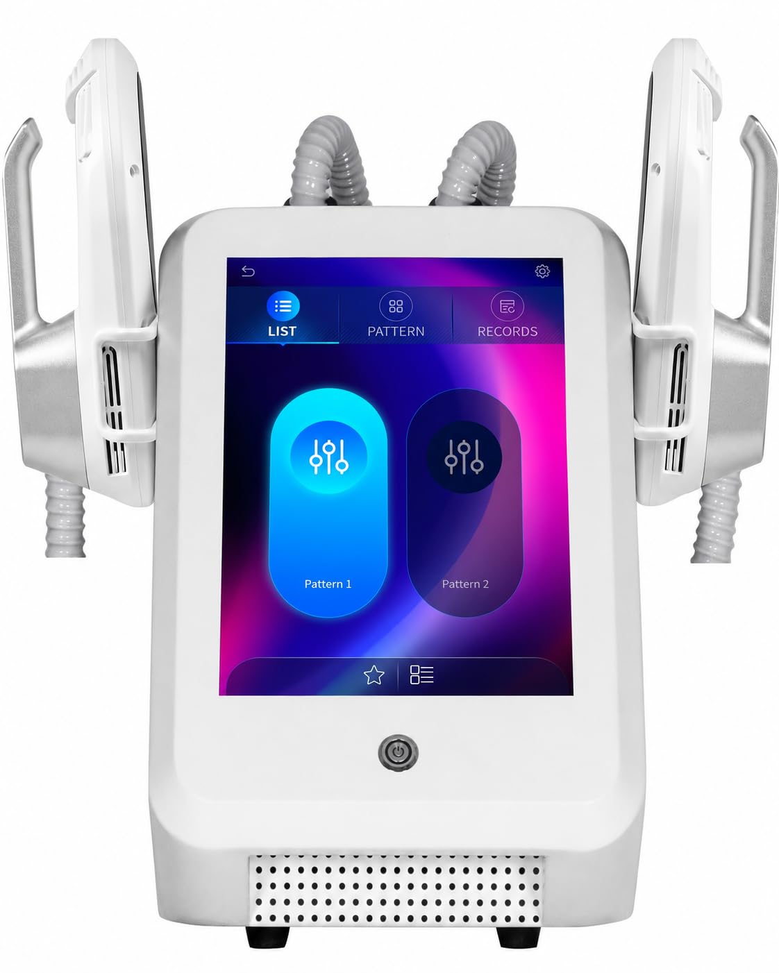 Massaggiatore corpo con due applicatori e touchscreen, console compatta bianca per la cura multizona, Bianco