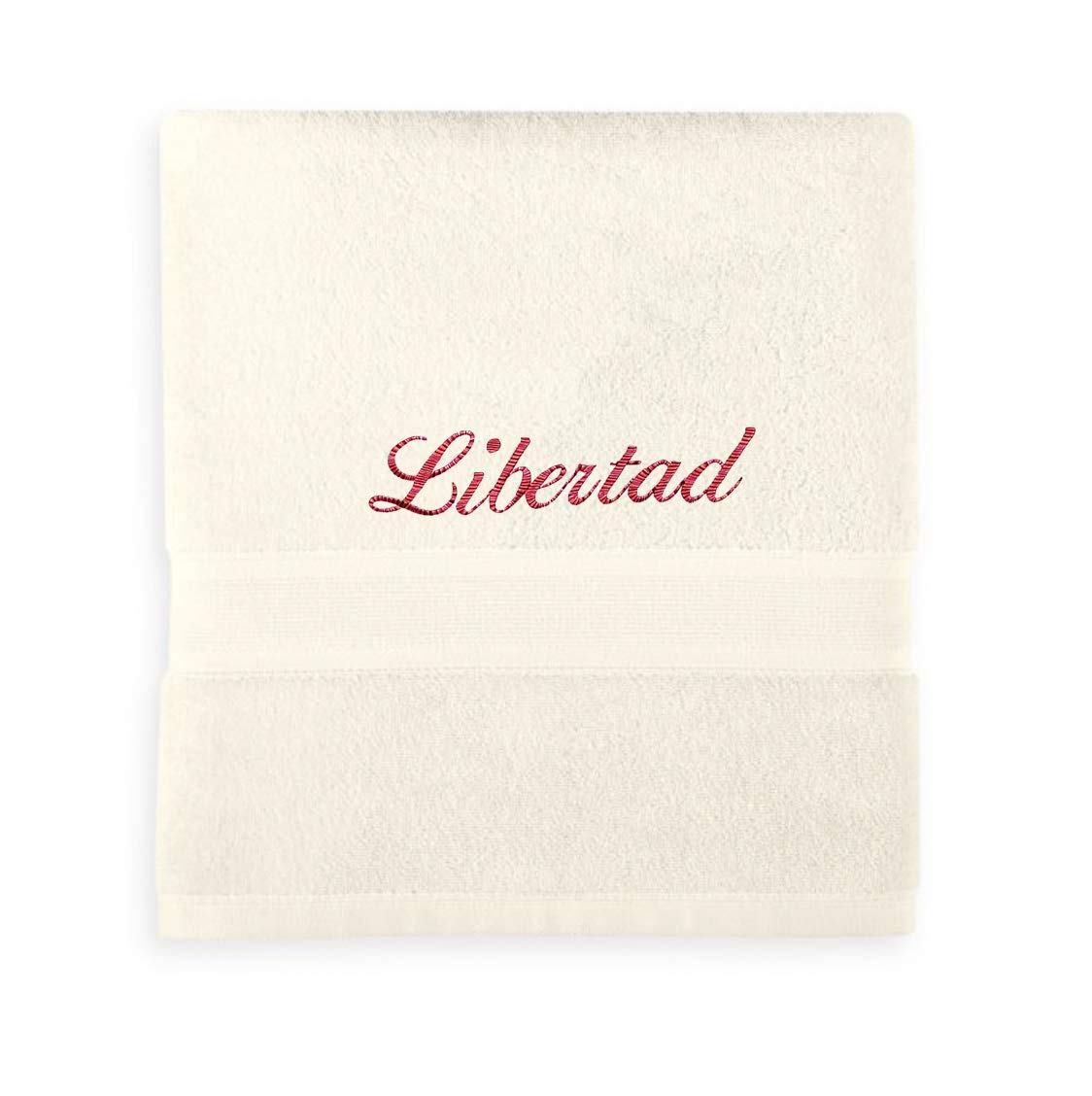 Liberty21 Monogrammed Personalized Bath Towel Custom Embroidered Towel Ivory