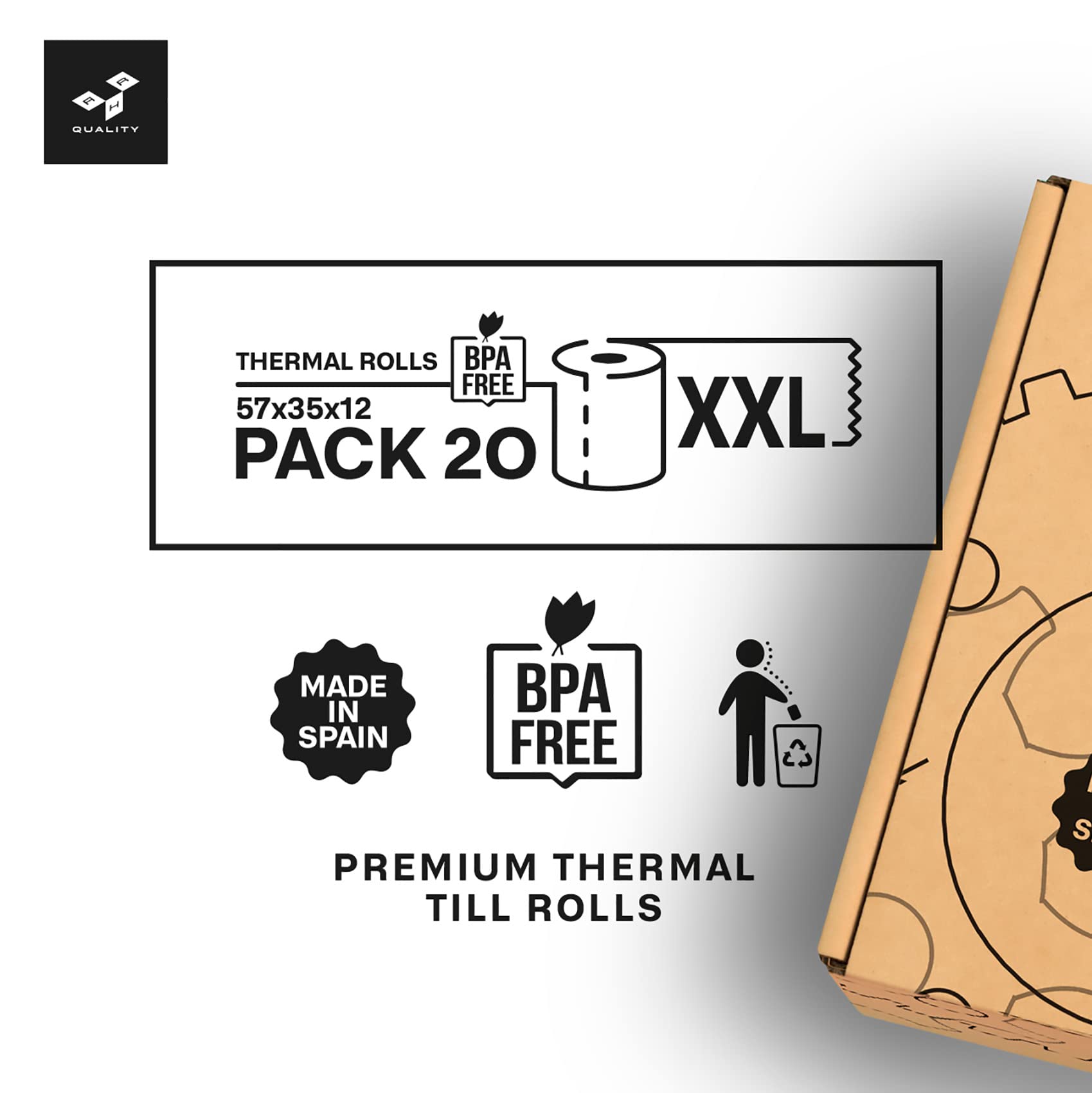 Rollos de Papel Térmico Blanco 57x35x12 mm Para TPV Sin BPA - Papel Termico 57mm - Papel Datáfono de Alta Durabilidad (20)