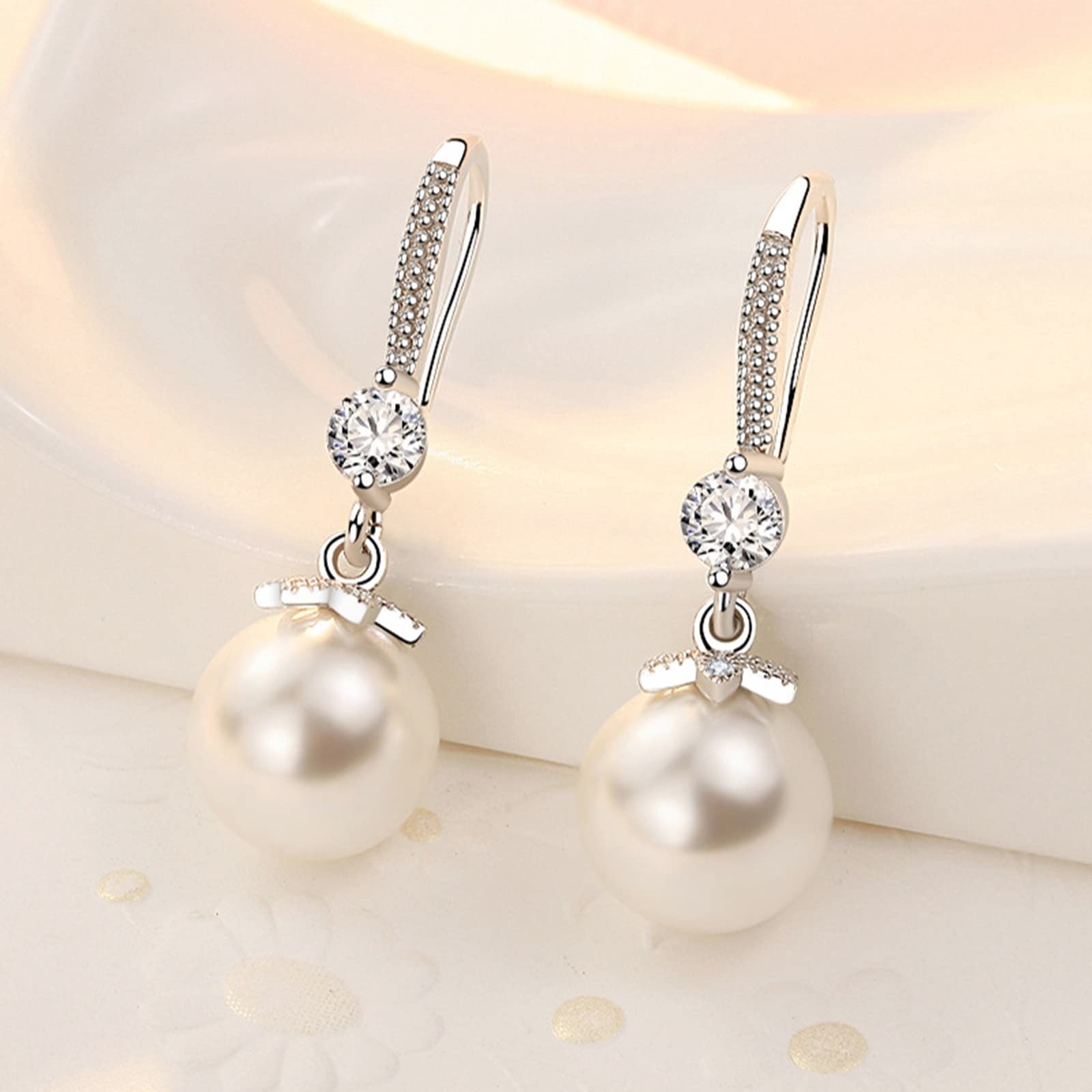 Parure Bijoux Femme Mariage, 925 Argent Bijoux Collier Perles Boucle d'Oreille Perle Mariée Soirée Accesoire Pendentif Cadeau de Noël Anniversaire