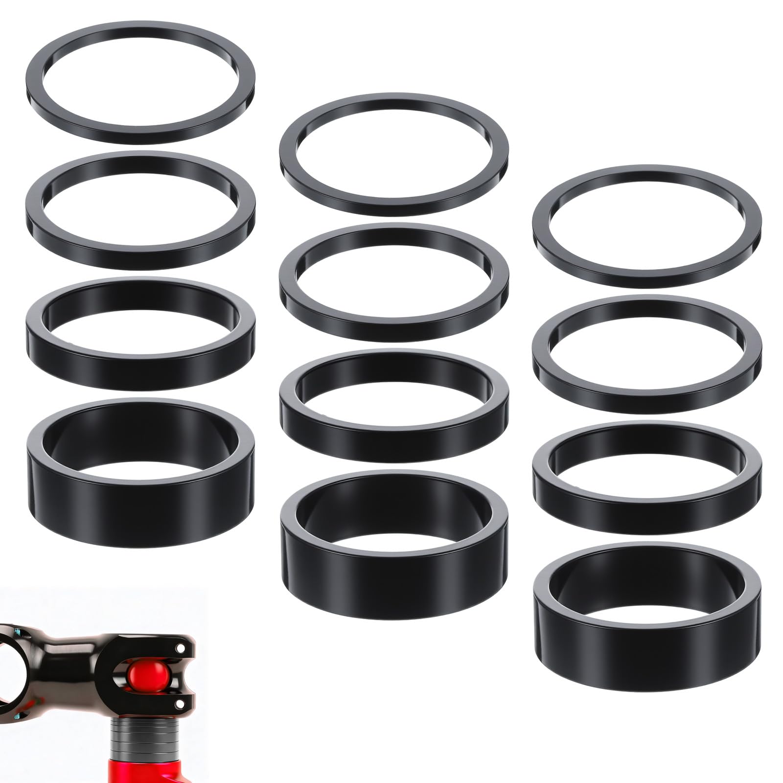 12Pcs Bicycle Headset Spacer Aluminium Alloy Bike Stem Headset Spacer