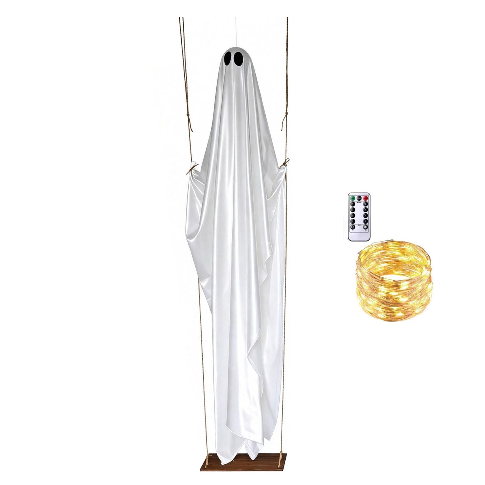 Pasisuu Hanging Swinging Ghost Halloween Decoration, LED Light Up Large Spooky Ghost with Remote Control for Outside Garden Yard Porch Tree, Decor [object Object]