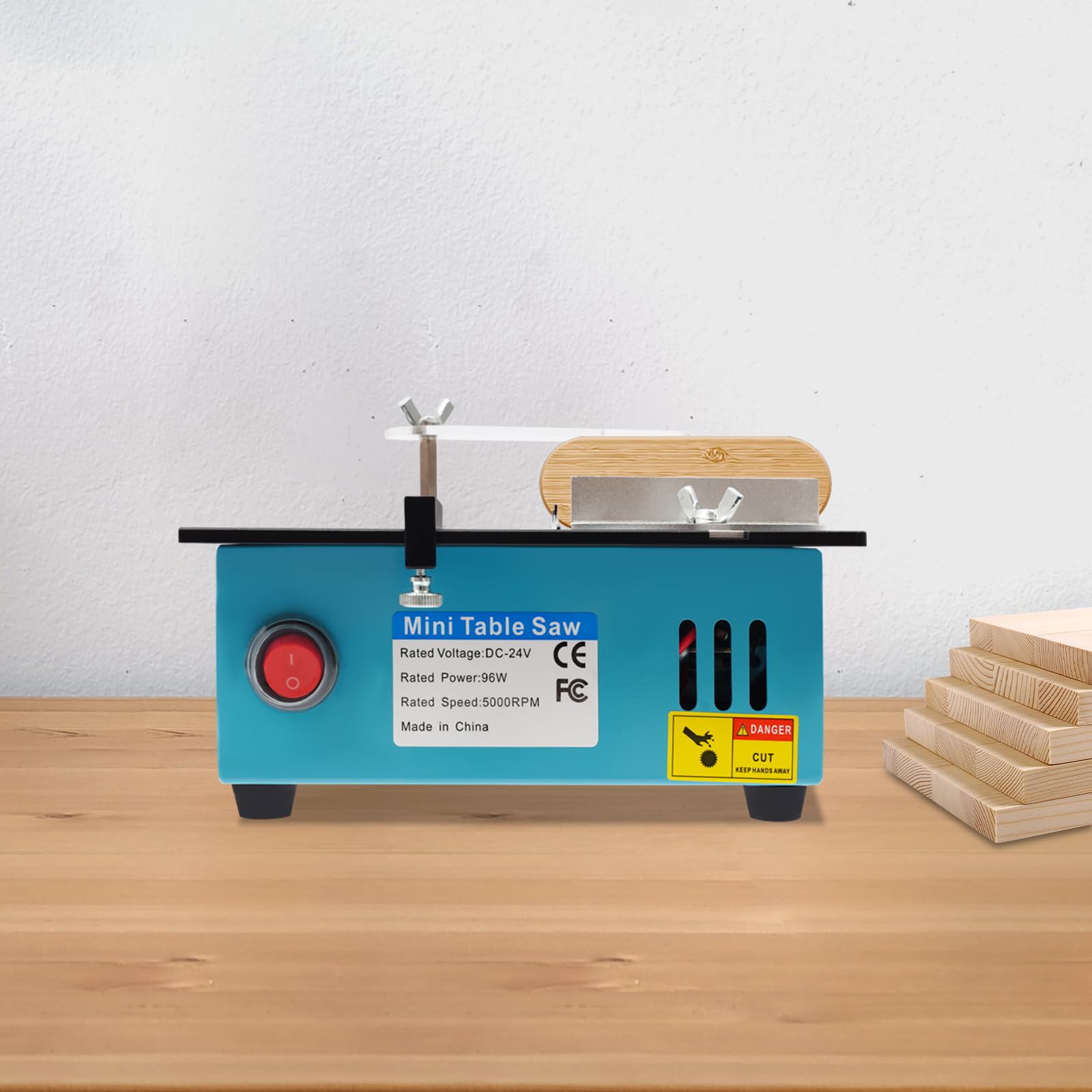 Mini sega circolare da tavolo, mini sega da tavolo con funzione di affilatura, motore doppio da 96 W, velocità 7 livelli, 4 lame con lama diamantata, per legno/metallo/plastica (28 x 21 x 13 cm)