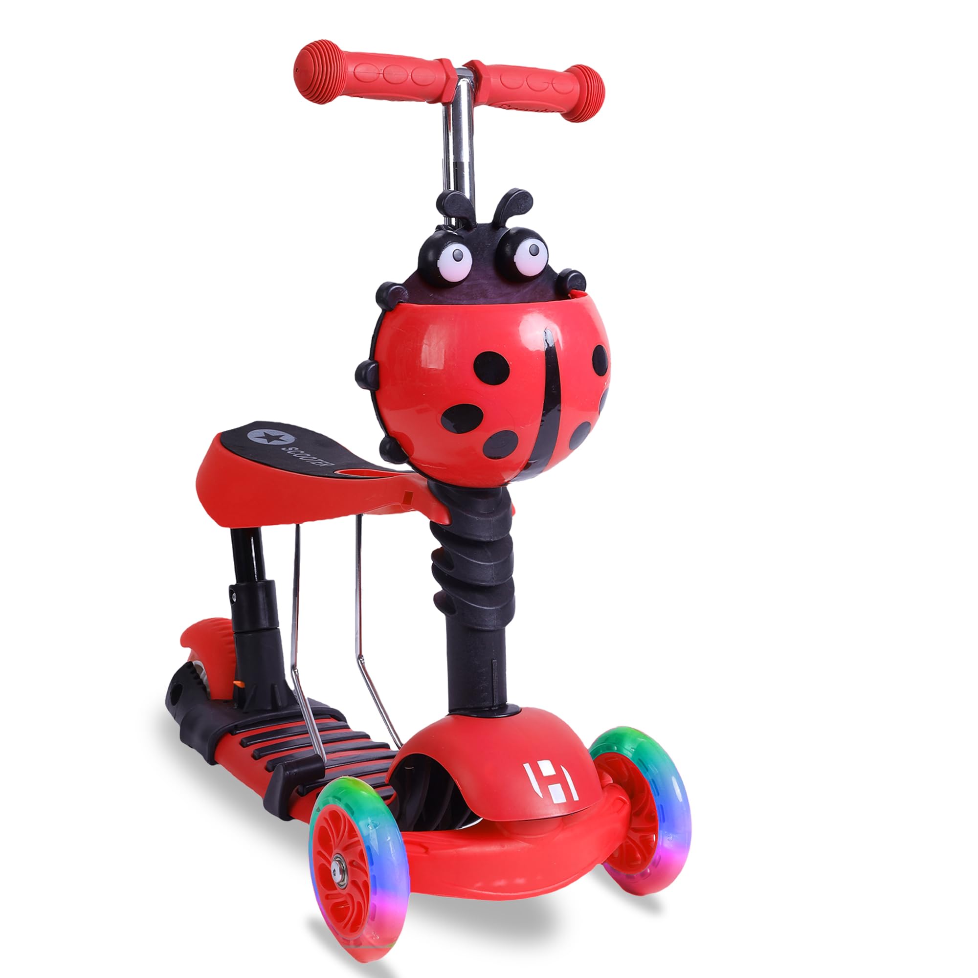 Habib Gruppe Monopattino 3 in 1 per bambini e bambine – sedile rimovibile, ruote a LED, manubrio regolabile in altezza, scooter – Monopattino – per bambini da 2 a 8 anni