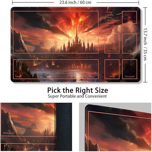 Vista 16 de Tapete de juego MTG cosido de alta calidad con zonas y parte trasera de goma antideslizante, tapete de juego TCG para MTG y otros juegos de cartas
