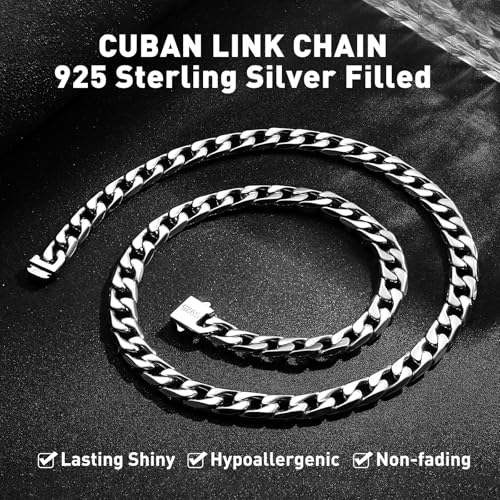 14MM Cuban Link Chain for Men, 316L Stainless Steel and 925 Sterling Silver Filled, Silver Chain for Men, Available In 22/24/26/28/30 Inches, Silver Mens Chain Necklace4