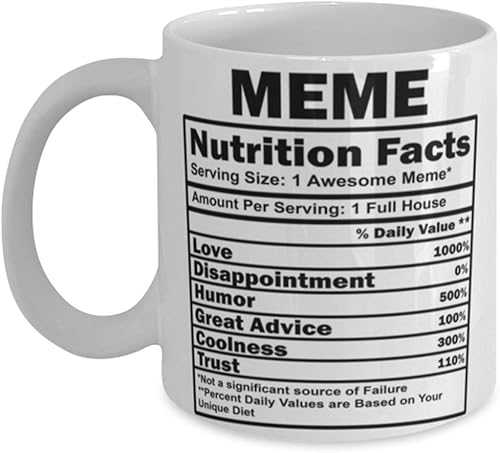 ODDITEES Funny Meme Mug Meme Información Nutricional Taza de café 11oz Blanco