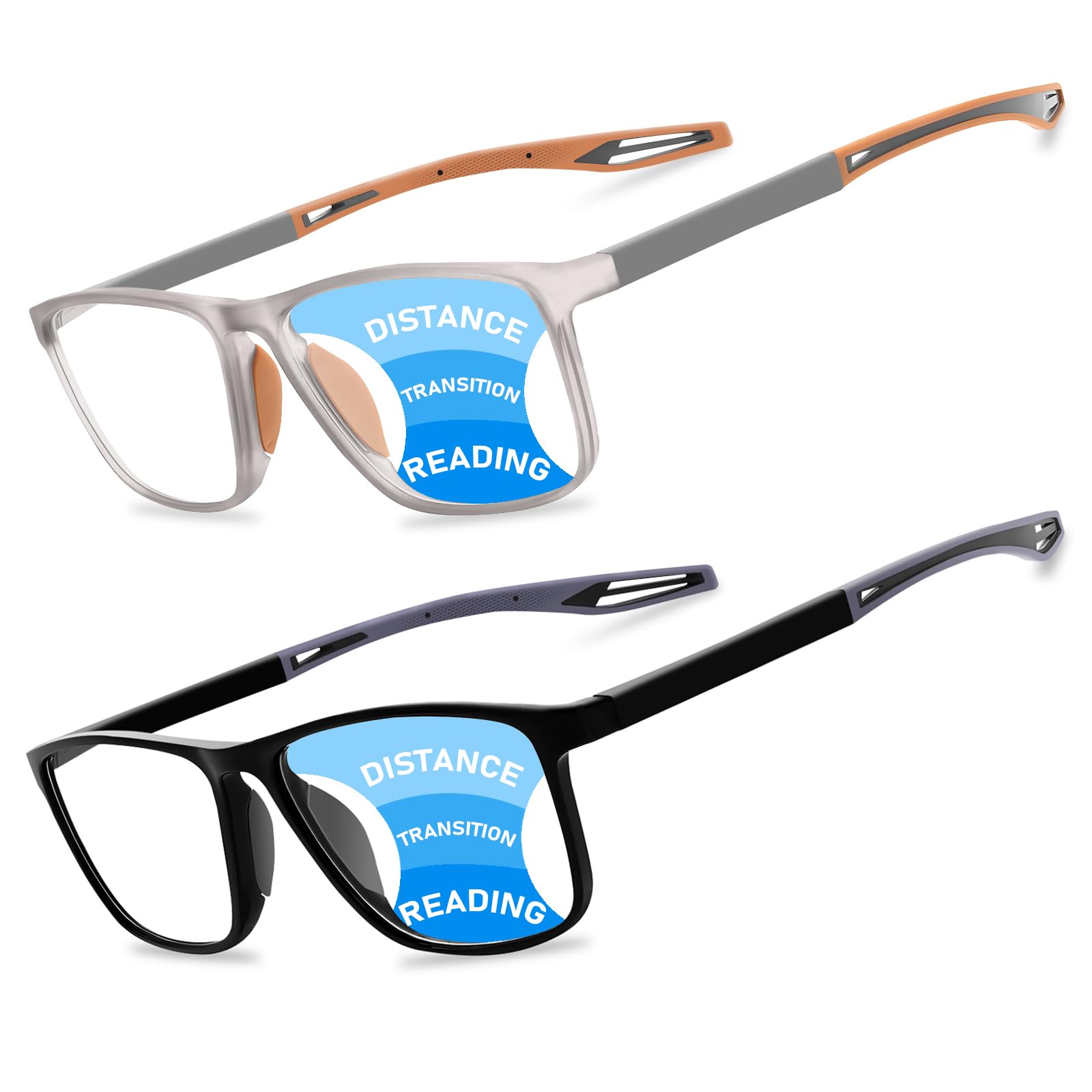 JixGien 2 Pack Progressive Multifocus Reading Glasses Men Women Blue Light Blocking Flexible Lightweight TR90 Frame Readers