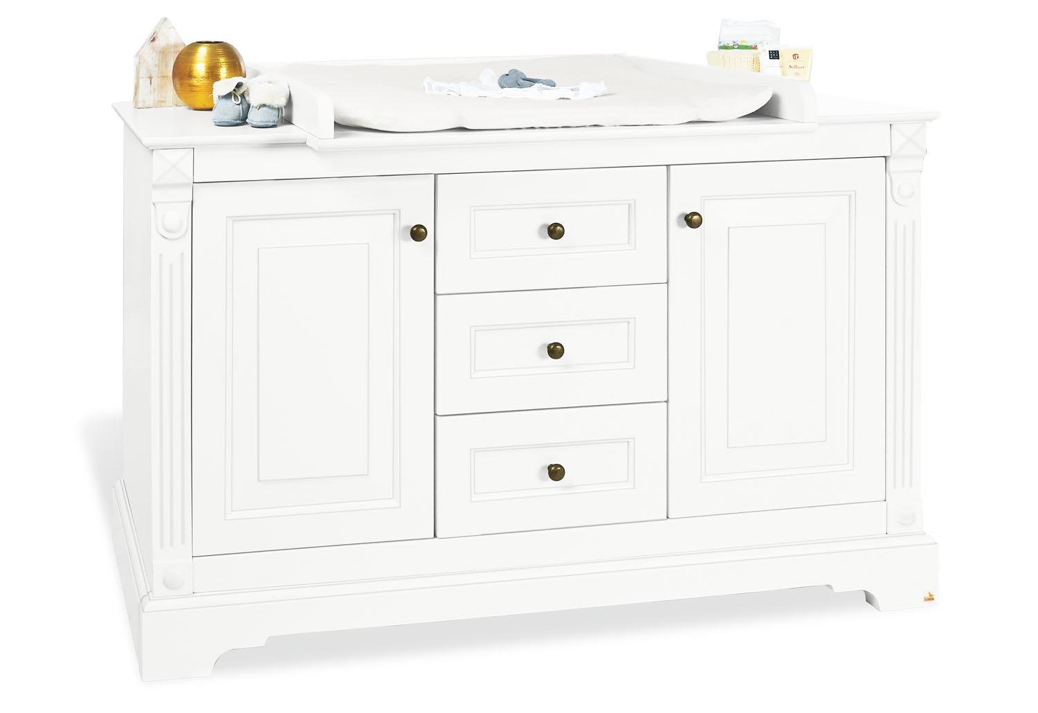 Pinolino Emilia Ensemble 2 pièces pour chambre d'enfant avec lit d'enfant et commode à langer extra-large en MDF Blanc mat