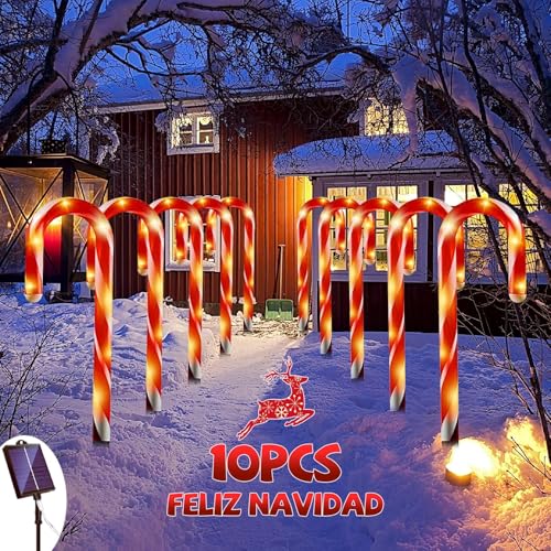 Juego de 10 en 1 Luces de Bastón de Caramelo de Navidad, Decoraciones de Navidad al Aire última Intervensión, Luces...