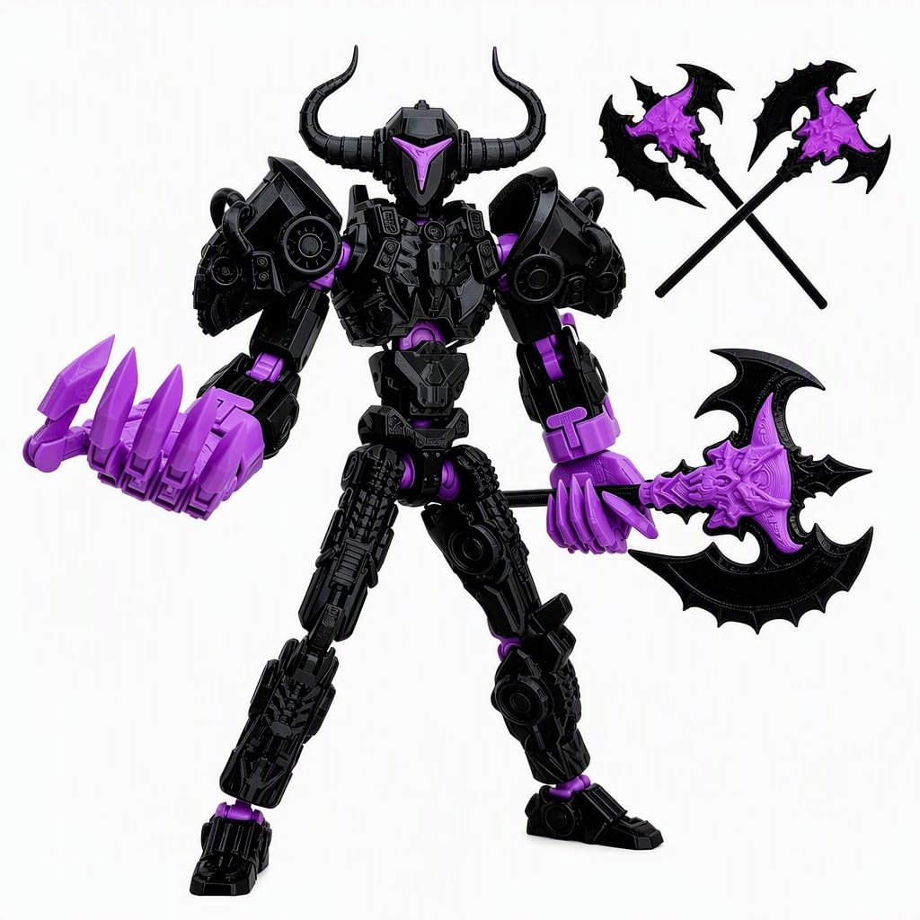 DiiWmme​ T13 Action Figure​，3D Printed​ Dummy 13​ Robot Toy，Black Purple