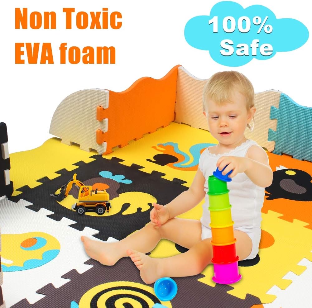 StillCool Baby Play Mat with Fence 0.39 inch Thick Interlocking Foam Floor Tiles Kids Puzzle Mat Baby Crawling Mat : Toys & Games
