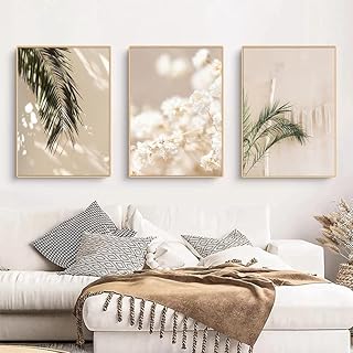 Moderne Kunst Dekoration Malerei, Bohemian Stil Beige Pflanze Blume Natürliche Dekoration Plakat, Wohnzimmer Hintergrund Wand Druck Malerei, Rahmenlos (A 2,50x70cm*3)