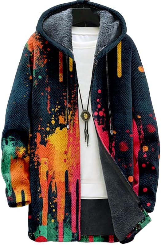 BIVENANT Mens Long Cardigan Hoodies Geometric Hooded Jacket Open front Knitted Sweater Hoodie with Pockets Winter Coats