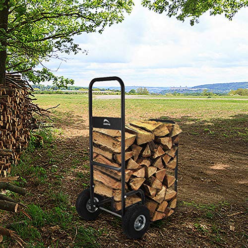 Leadallway Firewood Log Cart Carrier With 2 Pheumatic Wheels,Labour-Saving Wood Stove Accessories Tools thumb #2